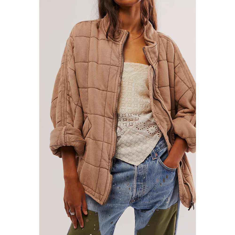 Free People Quilted Taupe Jacket